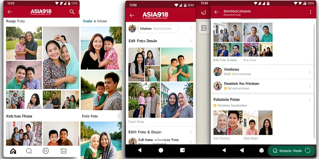 Tampilan antarmuka aplikasi ASIA918 dengan berbagai fitur Kolase Foto.