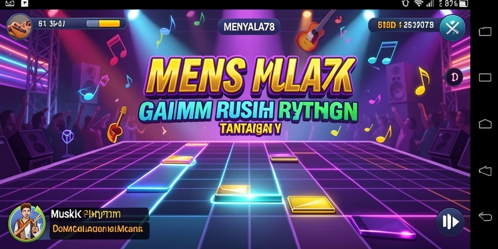 Tangkapan layar utama MENYALA78 menampilkan gameplay Musik Rhythm yang penuh warna.