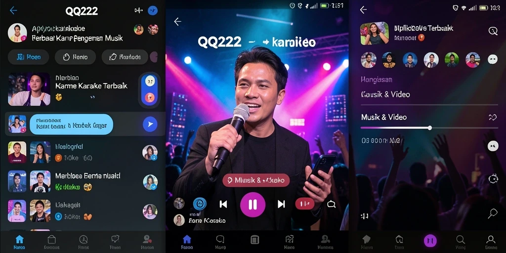 Tampilan antarmuka <strong>QQ222</strong> dengan fitur karaoke yang menarik.