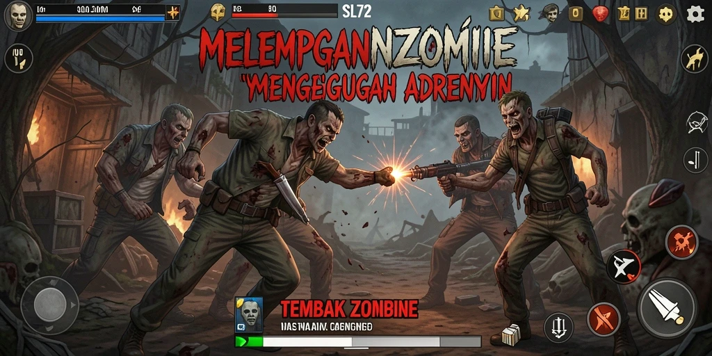 Tampilan antarmuka permainan SL72 yang menegangkan saat melawan zombie.